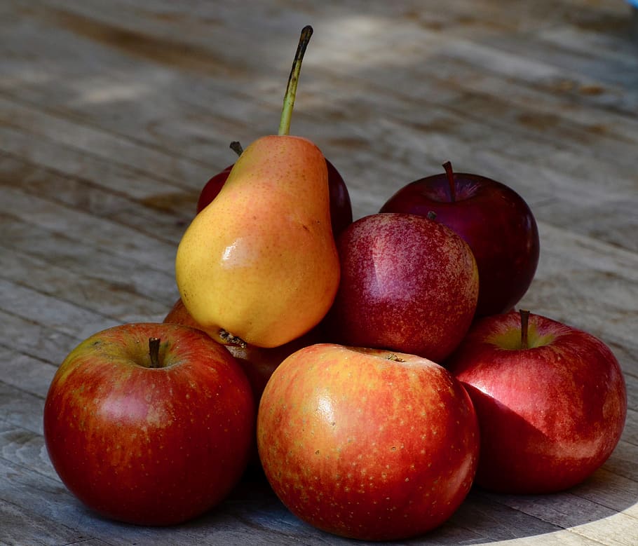 pear, apple, fruit, red, healthy, vitamins, ripe, autumn, food HD wallpaper
