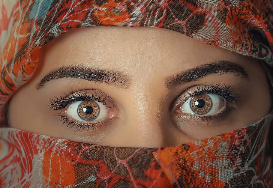 Woman Wearing Hijab, beauty, close-up, cover, eyebrows, eyes