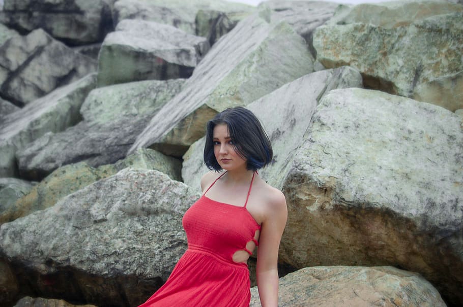 one person, rock, rock - object, fashion, solid, dress, young adult HD wallpaper