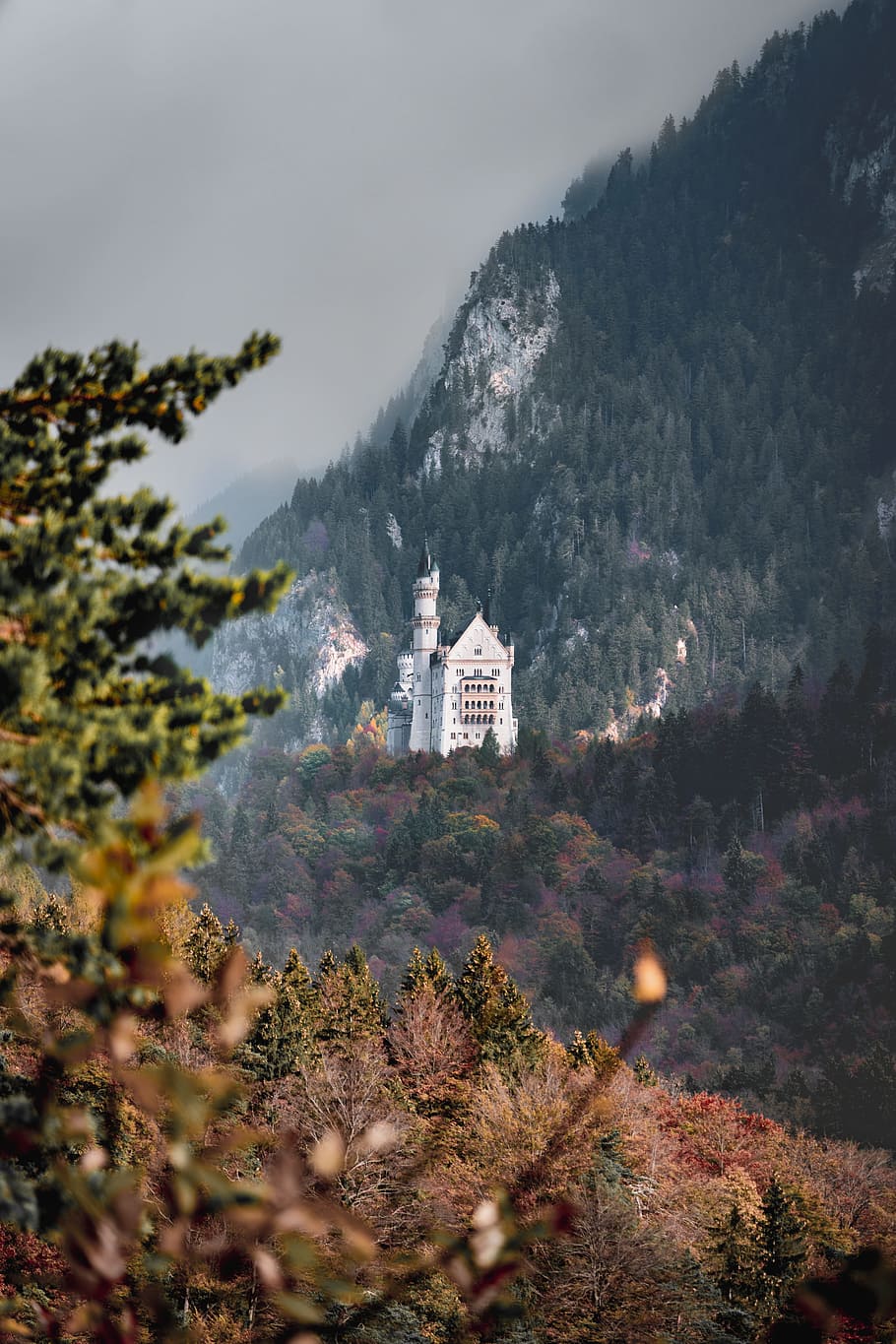 white concrete building near trees during daytime, castle, mountain HD wallpaper