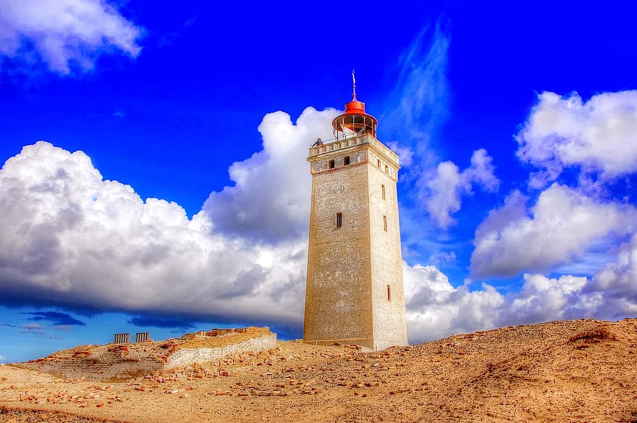 rudbjerg knude, lighthouse, north sea, denmark, vacations, sky, HD wallpaper