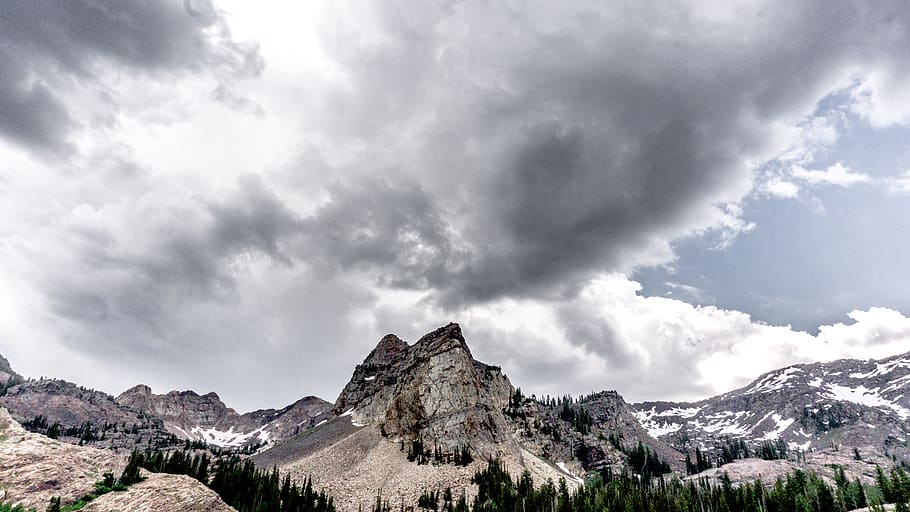 clouds, storm, mountain, peaks, wallpaper, snowcovered, summer HD wallpaper