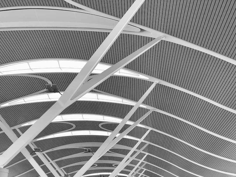 white and gray structure, staircase, architecture, roof, building HD wallpaper