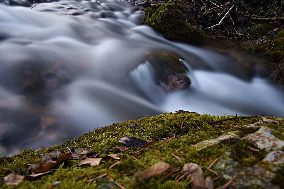 long exposure, water, river, bach, waterfall, landscape, nature HD wallpaper