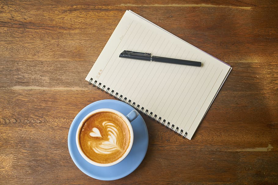 Black Lined Notebook, brown, caffeine, close-up, coffee, coffee cup HD wallpaper