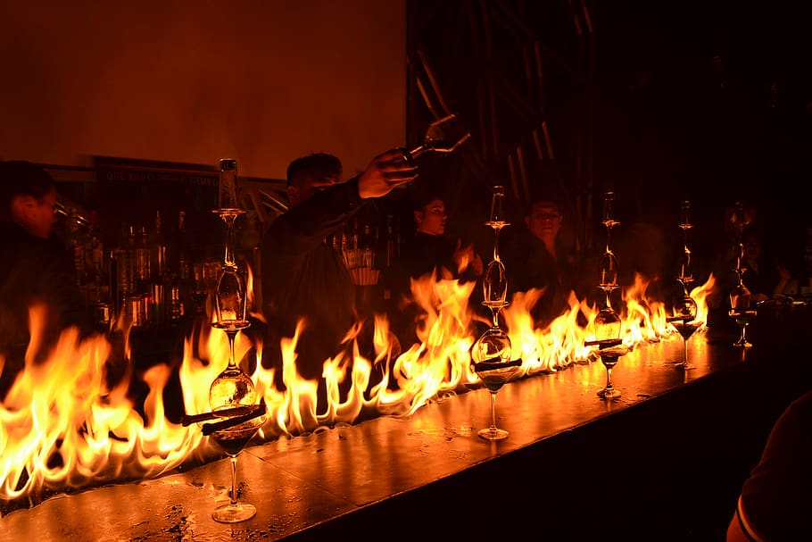 fire, bonfire, flame, person, human, #fire #club, furniture, HD wallpaper