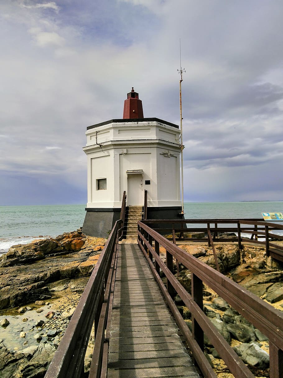 bluff, new zealand, south island, lighthouse, sea, sky, water, HD wallpaper
