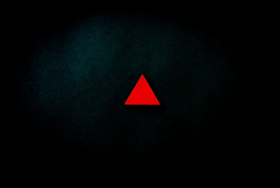 Red Triangle, illustration, shape, sign, black background, triangle shape HD wallpaper