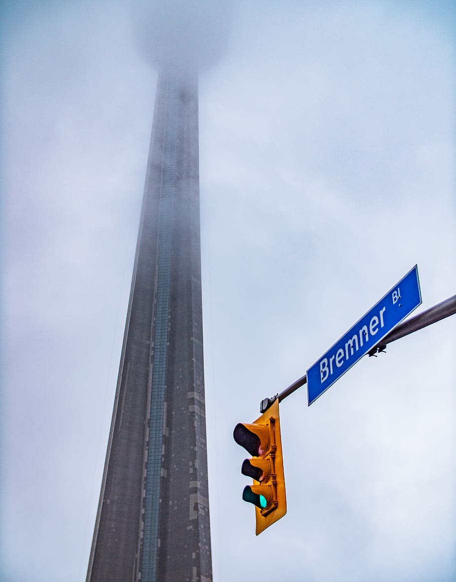 toronto, canada, tower, sky, cn tower, city, fog, sign, communication HD wallpaper