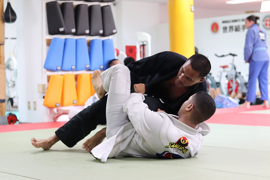 two man fighting in marshall arts, men, real people, males, adult HD wallpaper