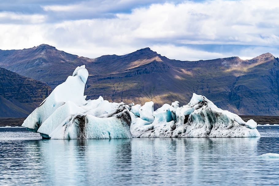 iceberg overlooking mountain range, snow, outdoors, glacier, nature HD wallpaper