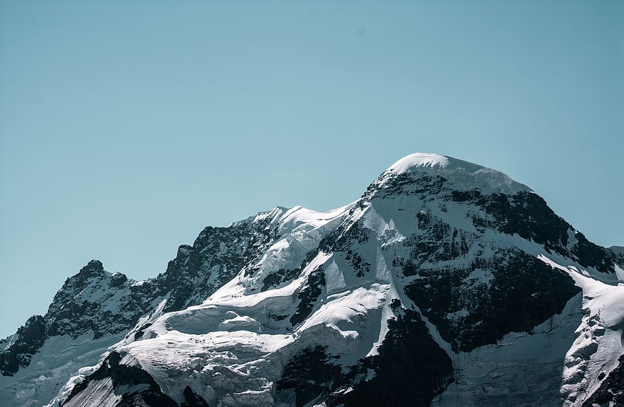 snow-covered mountain, sky, winter, cold, sunlight, outdoors HD wallpaper