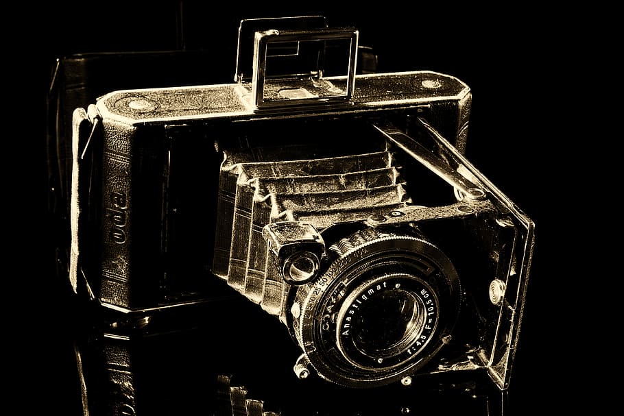 Black Vintage Camera, analog camera, aperture ring, balgenkamera HD wallpaper