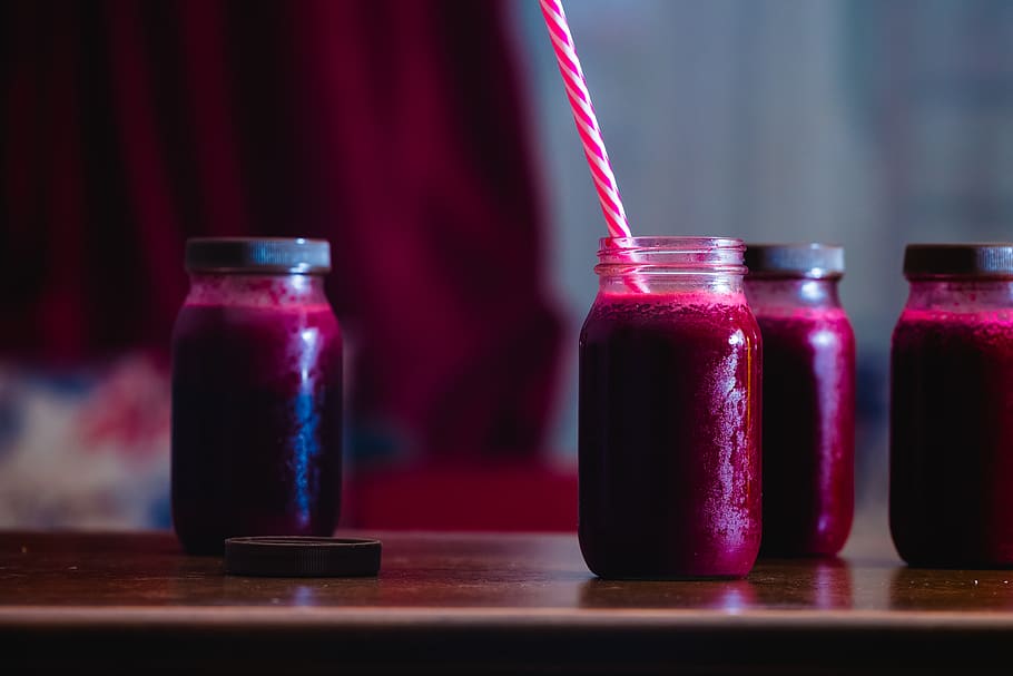 red beverage in mason jars, juice, drink, smoothie, health, beetroot, HD wallpaper