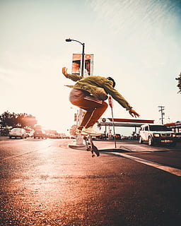 man doing skateboard trick, person, human, los angeles, fairfax HD wallpaper