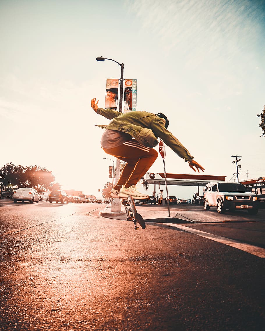 man doing skateboard trick, person, human, los angeles, fairfax HD wallpaper