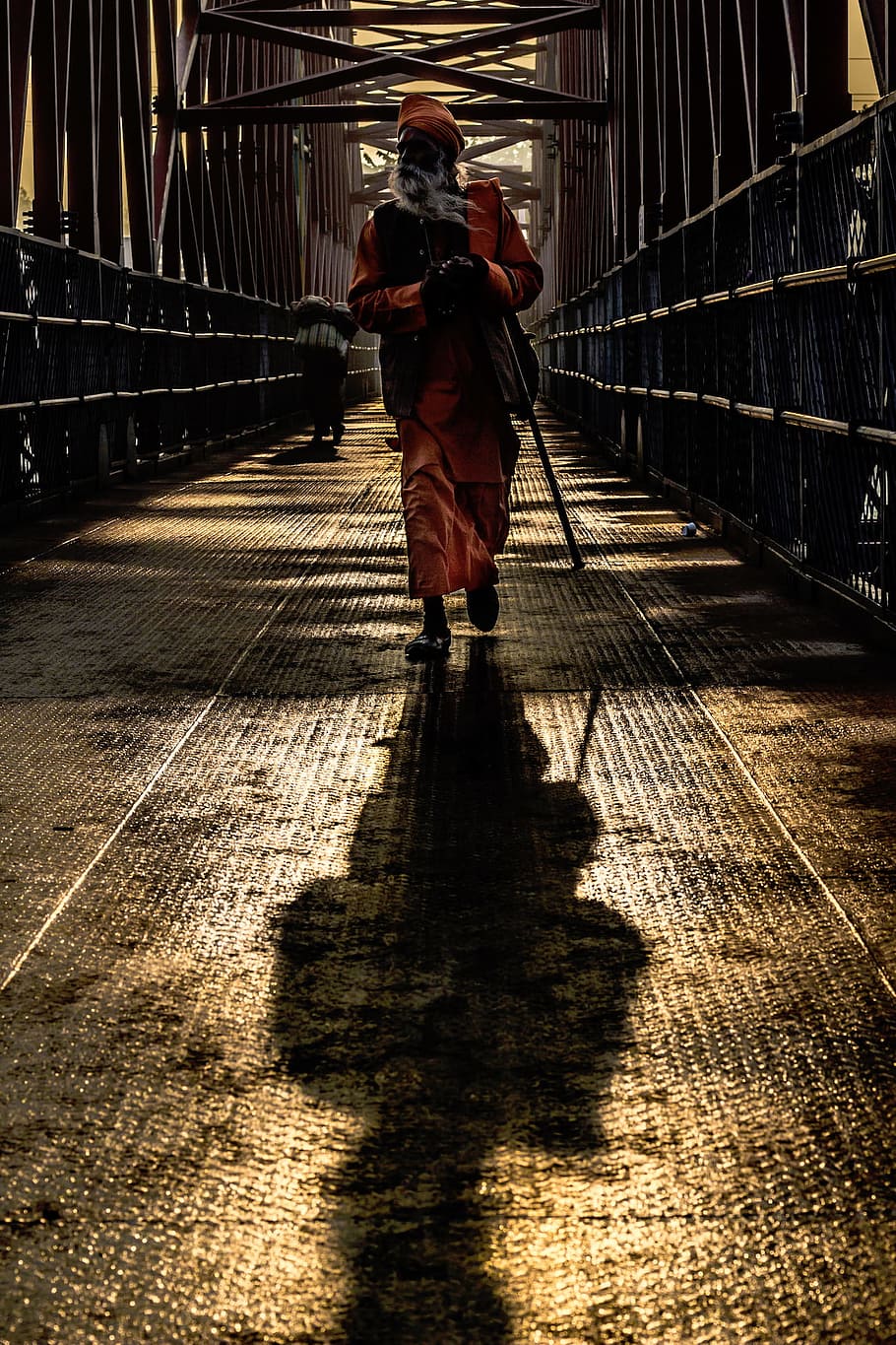 people, man, structure, bridge, shadow, real people, one person HD wallpaper
