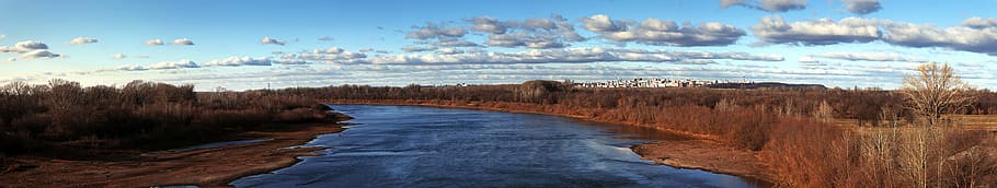 autumn, panorama, river, landscape, sky, nature, water, scenics - nature HD wallpaper
