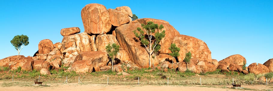 australia, warumungu, devils marbles, blue, blue sky, morning HD wallpaper