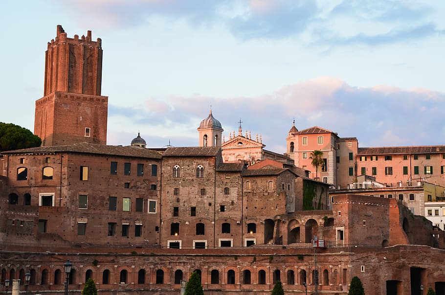 city, view, briks, sky, buildings, old, rome, italy, travel HD wallpaper