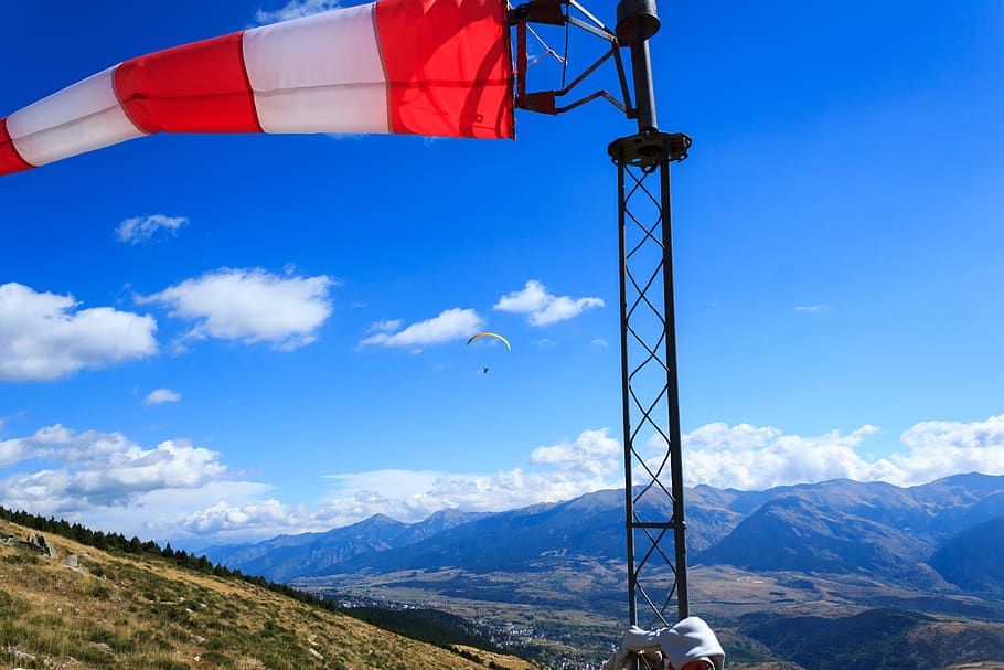 spain, sky, blue, blue sky, paragliding, paraglider, people HD wallpaper