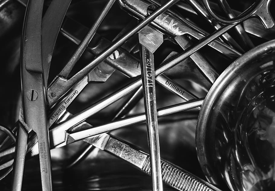 tools, scissor, chrome, metal, shiny, stack, wheel, close-up HD wallpaper