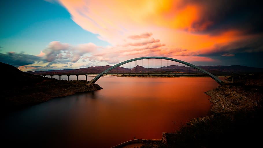 white and grey bridge during daytime, sky, water, bridge - man made structure HD wallpaper
