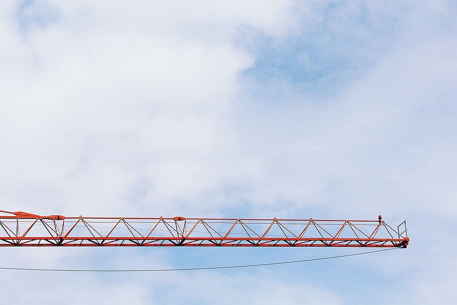 Red Crane Photo Under Cloudy Sky during Daytime, blue sky, build HD wallpaper