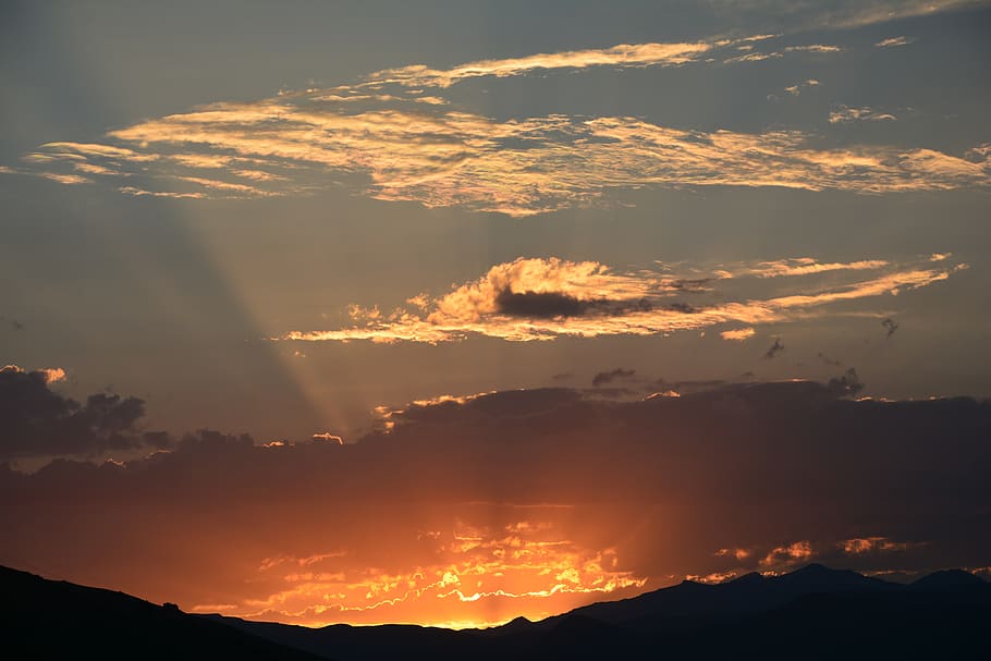 Silhouette of Field during Sunset, backlit, beautiful, clouds HD wallpaper