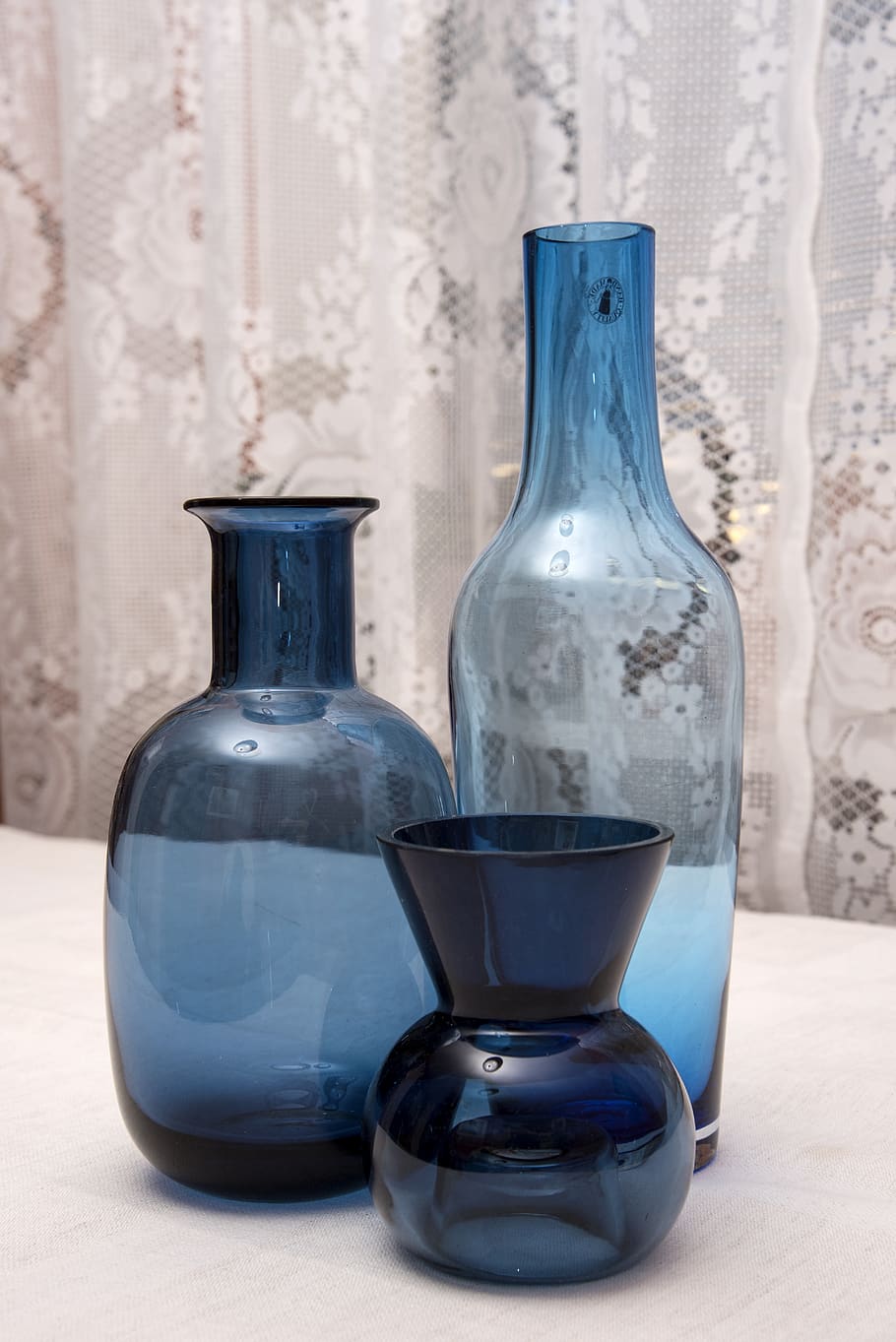 container, bottle, vases, blue, blue vases, spetsgardin, indoor HD wallpaper