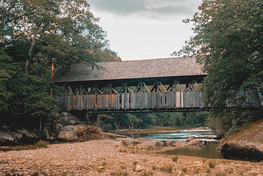 united states, newry, cover, old, vintage, wood, forest, bridge, HD wallpaper