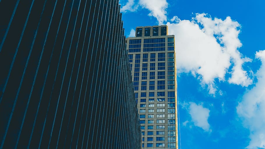 nyc, building, sky, lines, art, architecture, tall, blue, clouds HD wallpaper
