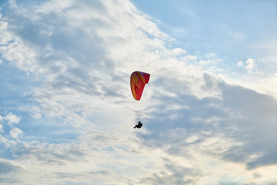 parachute, fly, blue, sports, wind, entertainment, nature, air, HD wallpaper