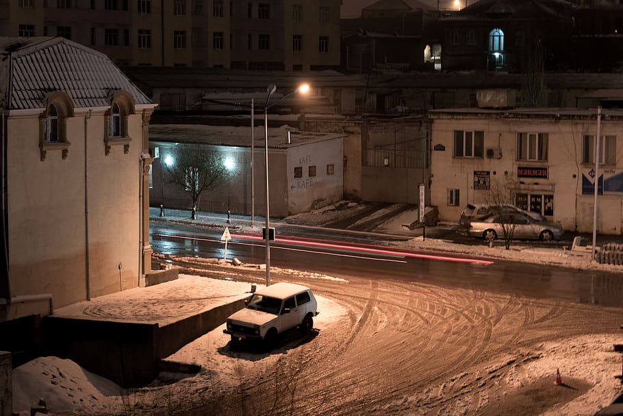 azerbaijan, baku, yasamal, street, photography, snow, built structure, HD wallpaper