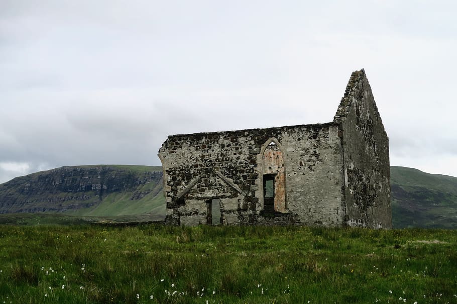 skye, united kingdom, ruin, oldbuilding, highlands, chapel, HD wallpaper