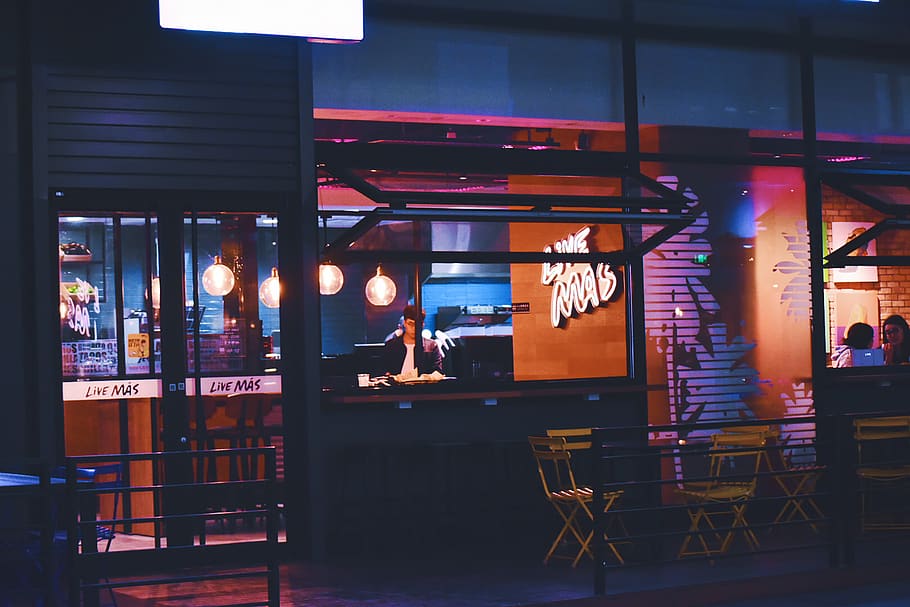 window, resturant, city, light, illuminated, restaurant, business HD wallpaper