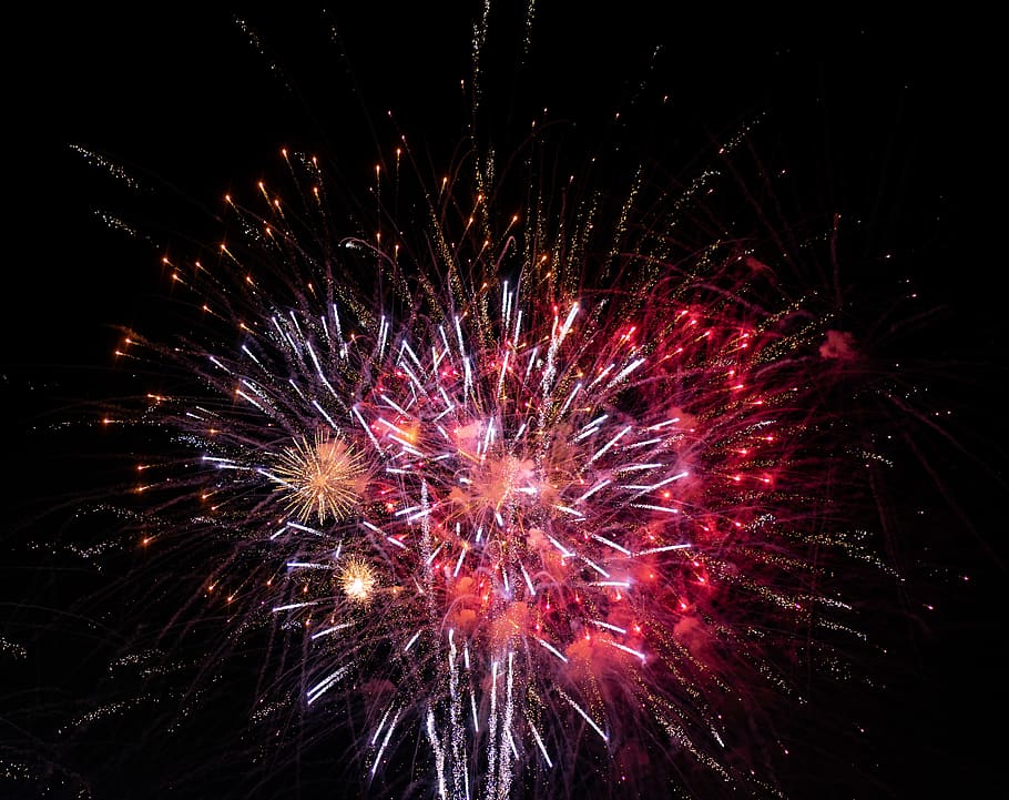 fireworks, night, celebration, motion, arts culture and entertainment HD wallpaper