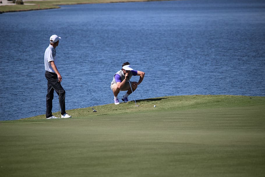 golf, golfers, green, activity, sea, adult, sport, grass, leisure activity HD wallpaper