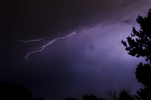 thunderstorms on cloudy sky, lightning, purple, storm cloud, storm clouds HD wallpaper