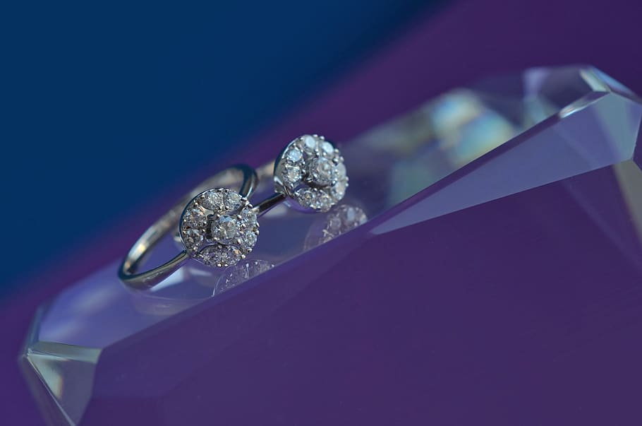 rings, silver, white gold, purple, blue, glass, cubic zirconia, HD wallpaper