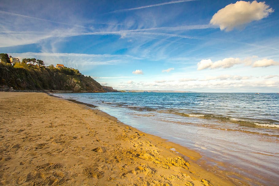 Seashore Under Blue Sky, beach, clouds, coast, landscape, nature HD wallpaper