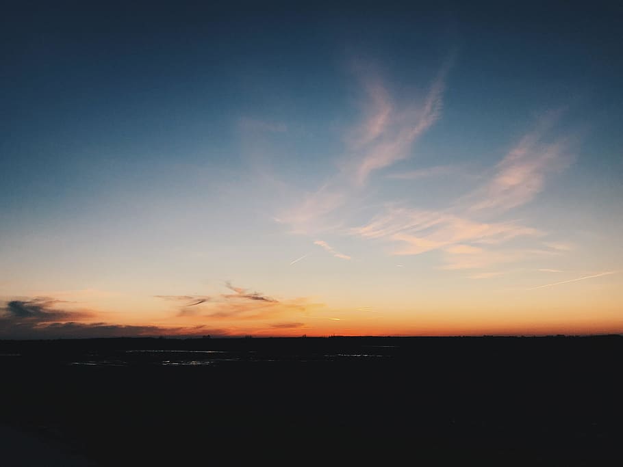 Silhouette of Mountain at Golden Hour, clouds, landscape, sky HD wallpaper