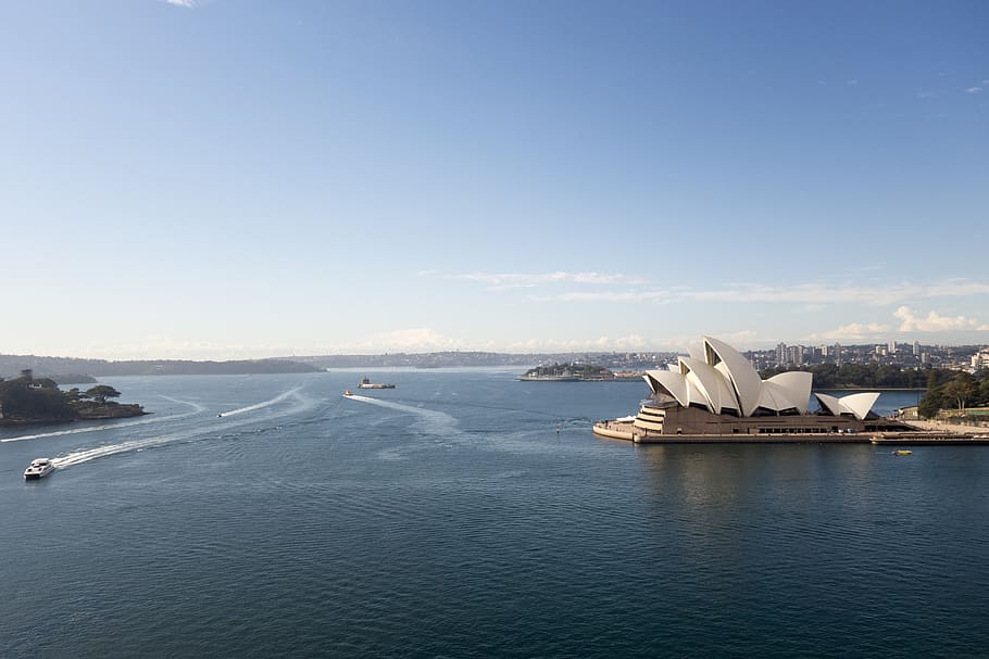 australia, sydney, blue, sky, boat, travel, sydney opera house HD wallpaper