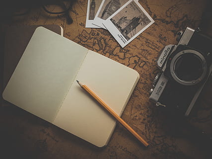 Yellow Pencil on White Book Near Camera, antique, blank, classic HD wallpaper