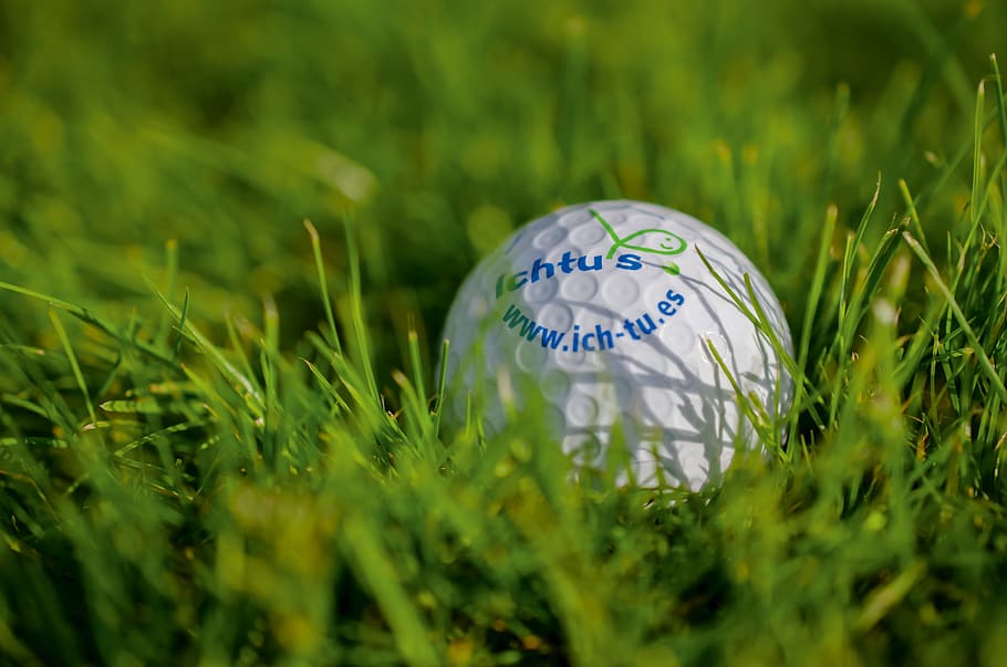 selective focus photo of golf ball, sport, sports, grass, close up, HD wallpaper