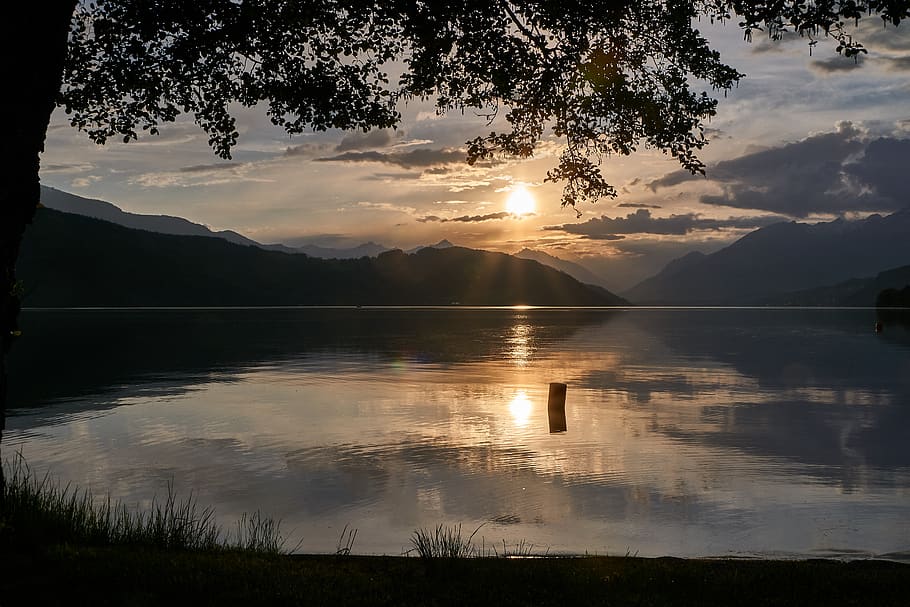 carinthia, millstatt, sunset, mountains, lake, austria, nature, HD wallpaper