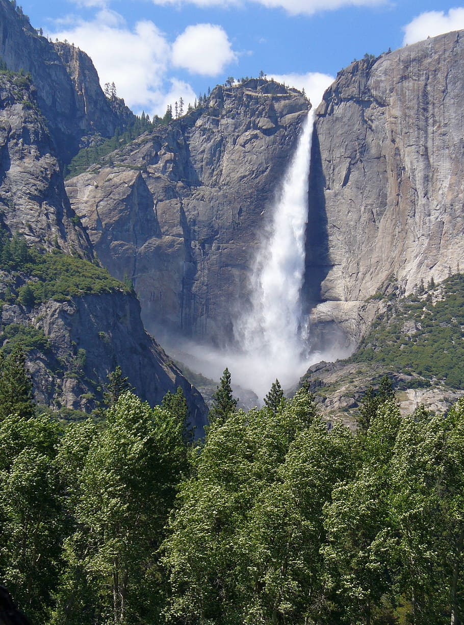 waterfalls, mountain, beauty in nature, scenics - nature, plant HD wallpaper