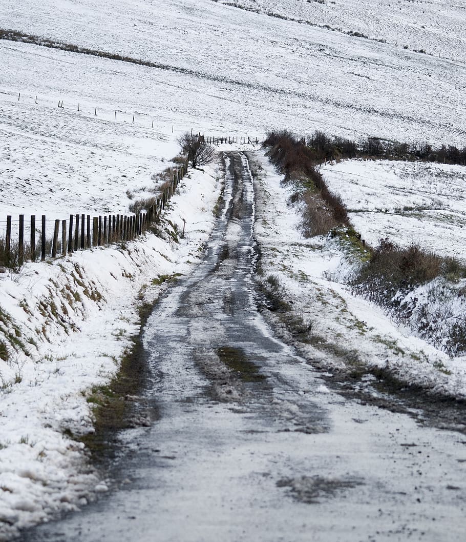 snow covered road, path, exmoor national park, united kingdom HD wallpaper