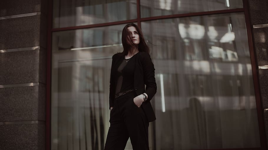 Woman Standing Near Clear Glass Window, corporate attire, elegant, HD wallpaper