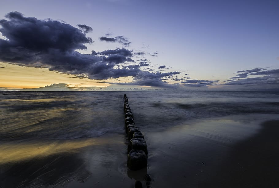 sea, baltic, sky, clouds, the coast, poland, the waves, nature, HD wallpaper